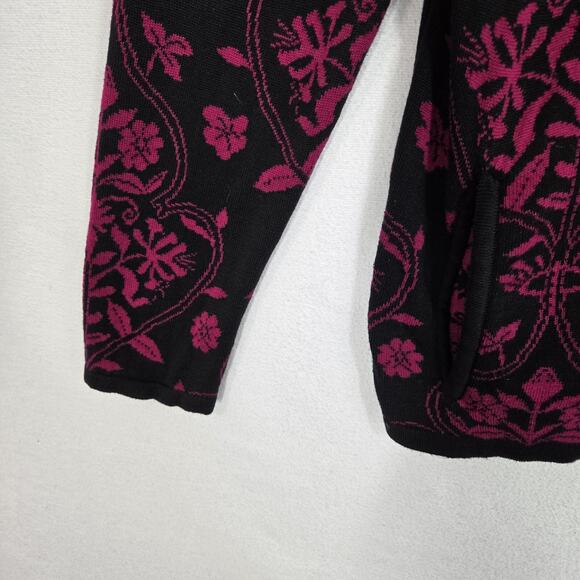Chico's Silk Blend Cardigan Jacket sz 2 - L Black Magenta Pink Zip Front Pockets - Picture 6 of 13